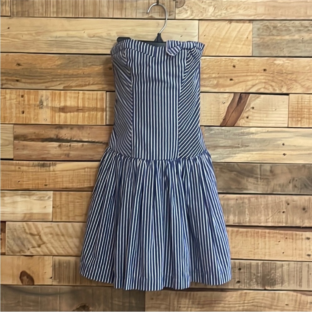 Abercrombie & Fitch Kids Navy and White Striped strapless dress